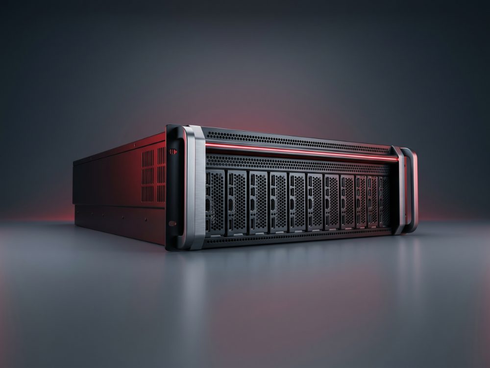 RDP GPU Mart flagship 8-GPU AI server graphite background red accent