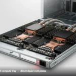 GB300 NVL72 - compute tray with two GB300 boards and direct-liquid cold plates